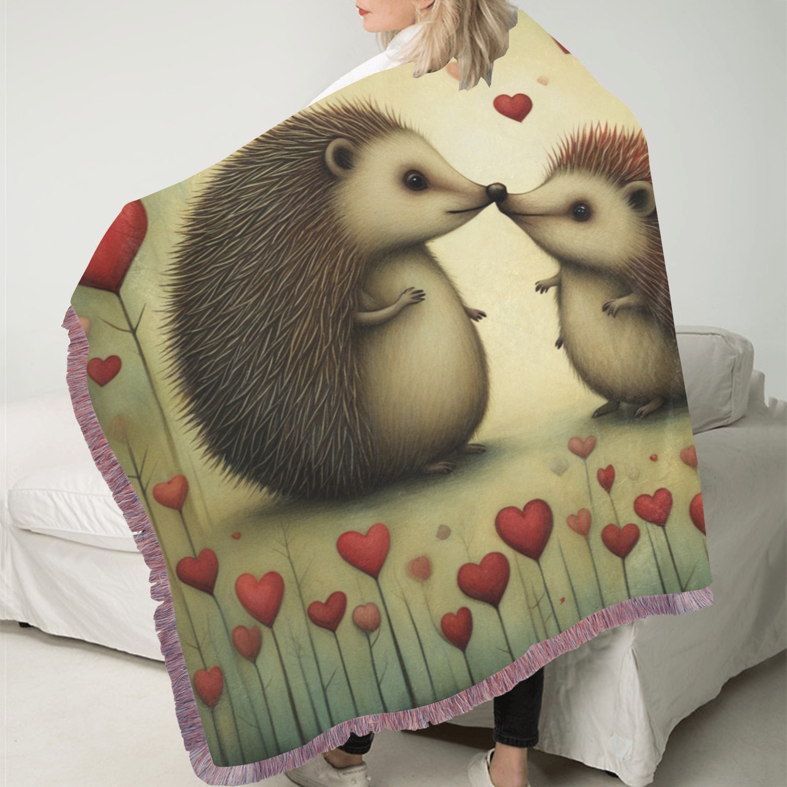 Hedgehog Love 1 Ultra-Soft Fringe Blanket 30"x40" (Mixed Pink)
