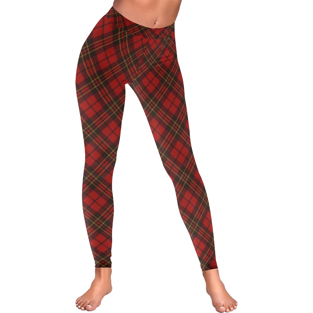 Red tartan plaid winter Christmas pattern holidays Women's Low Rise Leggings (Invisible Stitch) (Model L05)