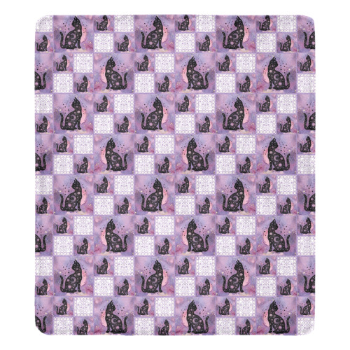 Purple Cosmic Cats Patchwork Pattern Ultra-Soft Micro Fleece Blanket 70''x80''