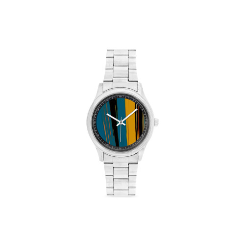 Black Turquoise And Orange Go! Abstract Art Men's Stainless Steel Watch(Model 104)