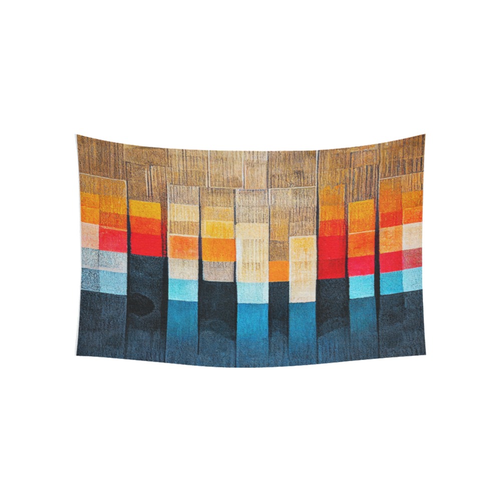 abstract, blue, orange and sand Cotton Linen Wall Tapestry 60"x 40"