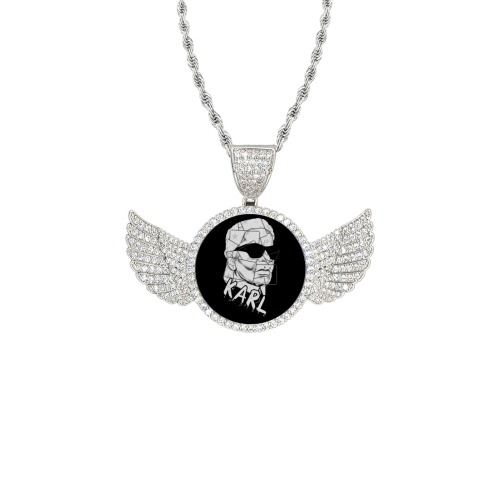 Karl Lagerfeld  Art by Nico Bielow Wings Silver Photo Pendant with Rope Chain