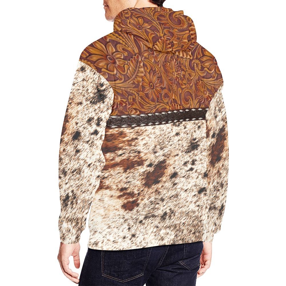 AOP Adult Cowhide Tooled Leather 2 All Over Print Hoodie for Men (USA Size) (Model H13)