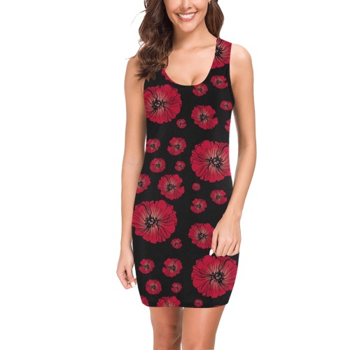 Ô Scarlet Poppies on Black Medea Vest Dress (Model D06)