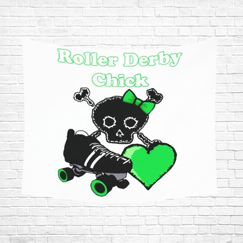 Roller Derby Chick (Green) Polyester Peach Skin Wall Tapestry 60"x 51"