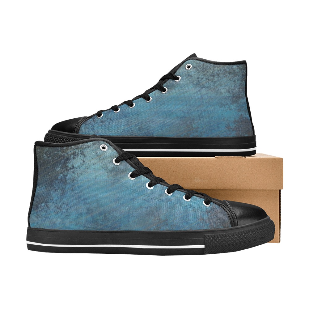 Blue Grunge Men’s Classic High Top Canvas Shoes (Model 017)