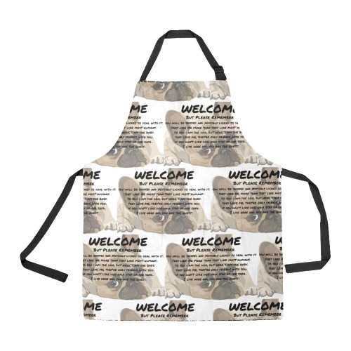 Welcome Pug With Brown Eyes All Over Print Apron