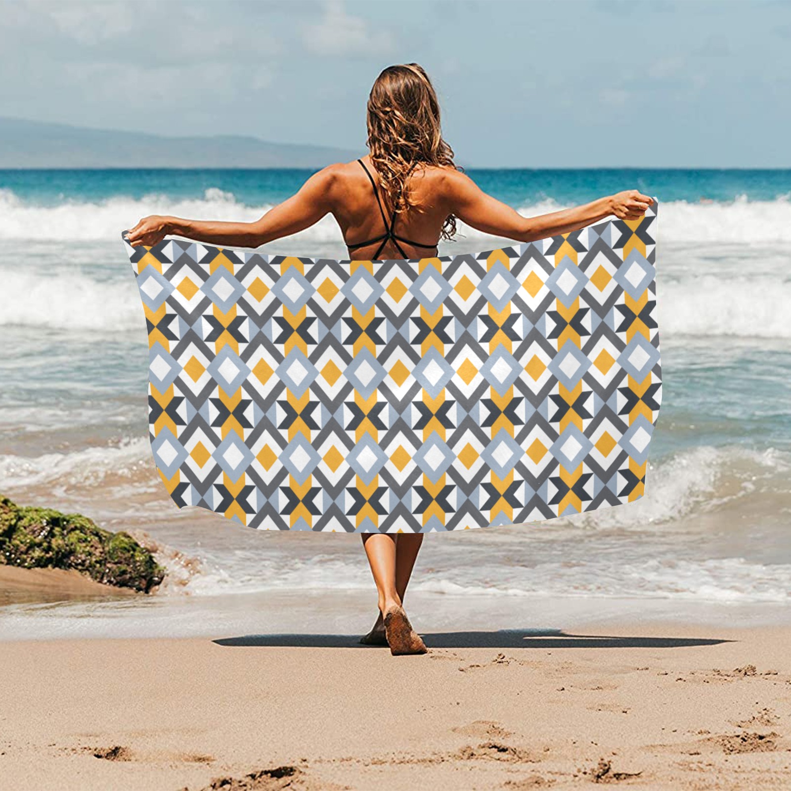 Retro Angles Abstract Geometric Pattern Beach Towel 30"x 60"