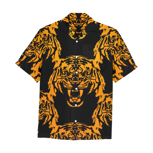 tigers yellow Hawaiian Shirt with Chest Pocket&Merged Design (T58)
