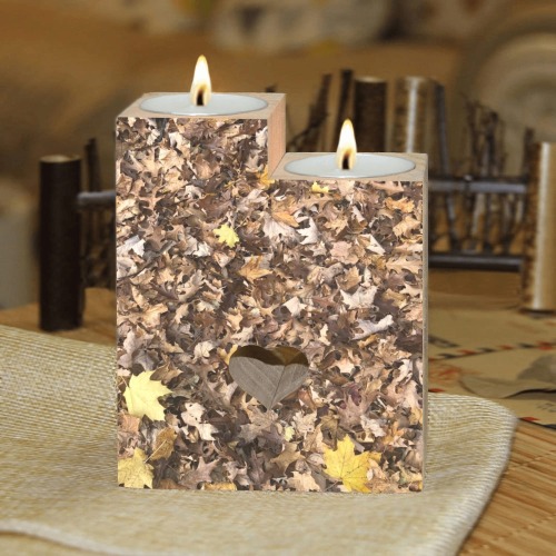 Autumn Brown Leaves Wooden Candle Holder (Without Candle)