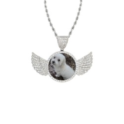 Ransum-dog-pic2 Wings Silver Photo Pendant with Rope Chain