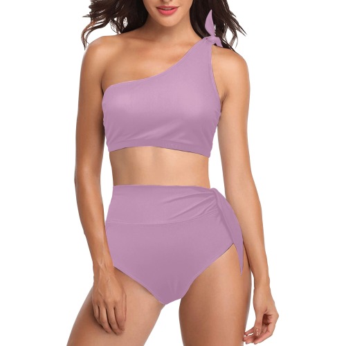 color mauve High Waisted One Shoulder Bikini Set (Model S16)