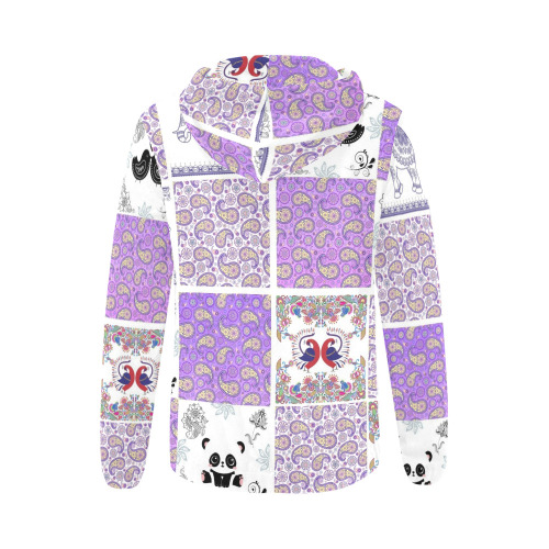 Purple Paisley Birds and Animals Patchwork Design All Over Print Full Zip Hoodie for Women (Model H14)