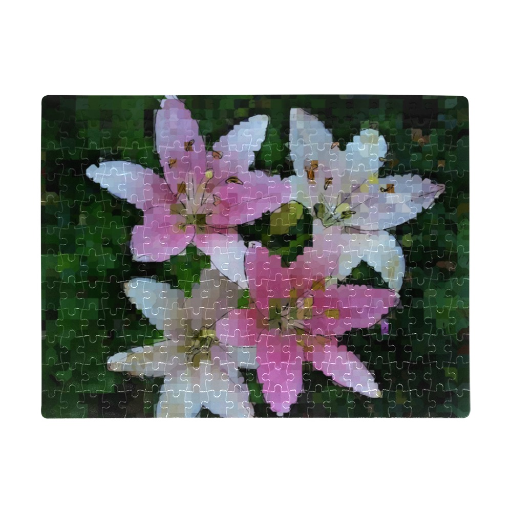 Mosaic of Pink and White Lilies A3 Size Jigsaw Puzzle (Set of 252 Pieces)