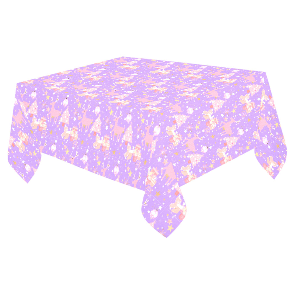 Pink and Purple and Gold Christmas Design Cotton Linen Tablecloth 52"x 70"