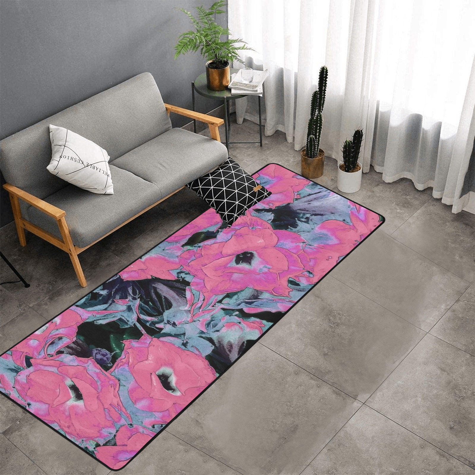 Rouge Kalanchoe Plant Area Rug with Black Binding 9'6''x3'3''