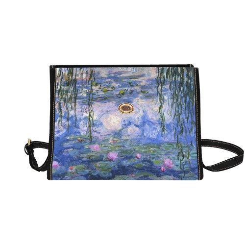 monet lillies Waterproof Canvas Bag-Black (All Over Print) (Model 1641)