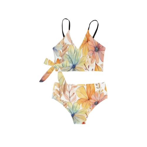 Watercolor Floral 2 Knot Side Bikini Swimsuit (Model S37)
