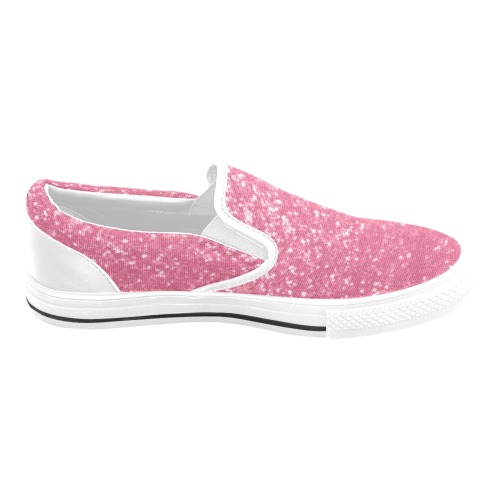 Magenta light pink red faux sparkles glitter Women's Unusual Slip-on Canvas Shoes (Model 019)