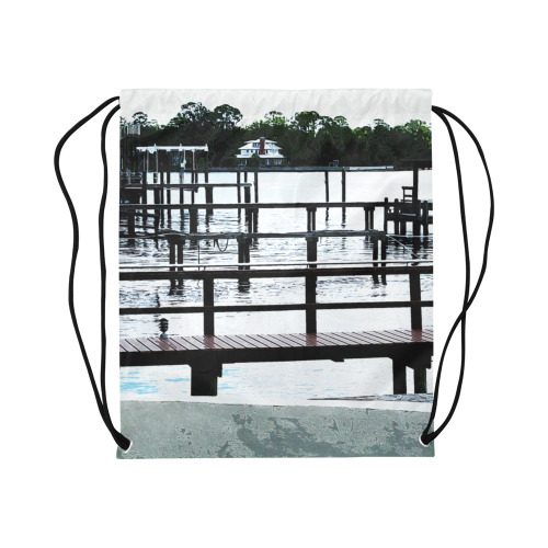 Docks On The River 7580 Large Drawstring Bag Model 1604 (Twin Sides)  16.5"(W) * 19.3"(H)