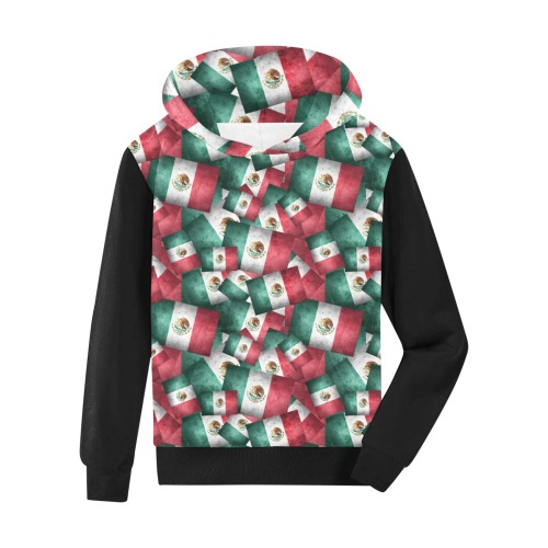 Mexican Pattern - Flags of Mexico  / Black Kids' All Over Print Hoodie (Model H38)