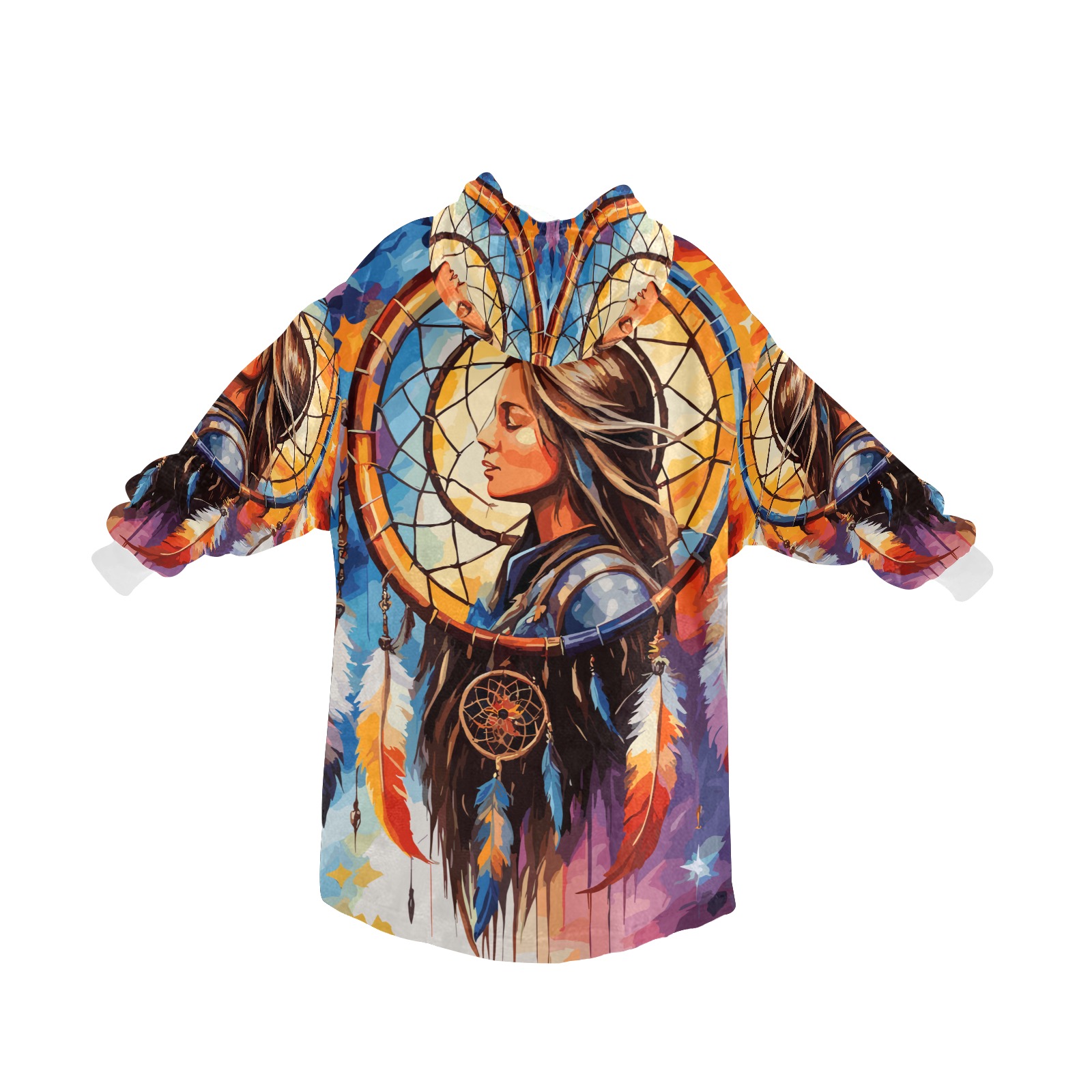 Dreaming woman inside a dreamcatcher colorful art. Blanket Hoodie for Women