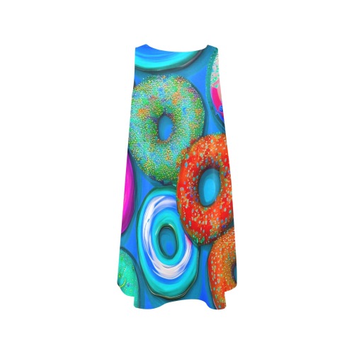 Colorful Donuts Teal Sleeveless A-Line Pocket Dress (Model D57)