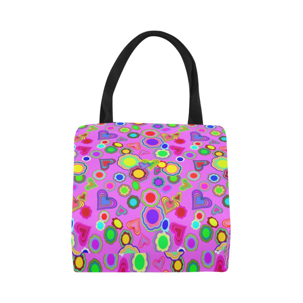 Groovy Hearts and Flowers Pink Canvas Tote Bag (Model 1657)