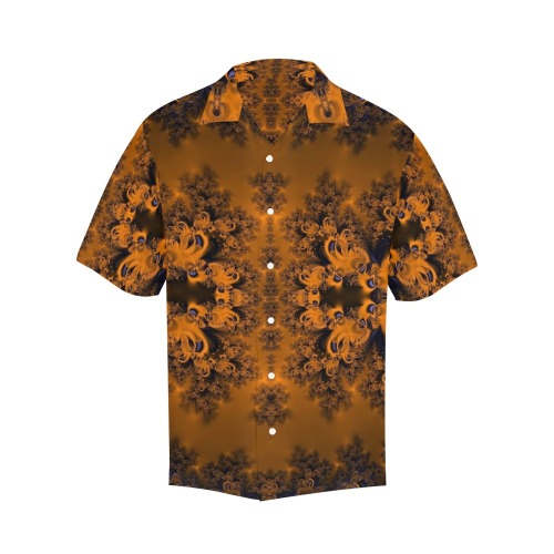 Orange Groves at Dusk Frost Fractal Hawaiian Shirt with Merged Design (Model T58)