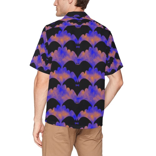 Bats And Bows Blue Orange Hawaiian Shirt with Chest Pocket (Model T58)