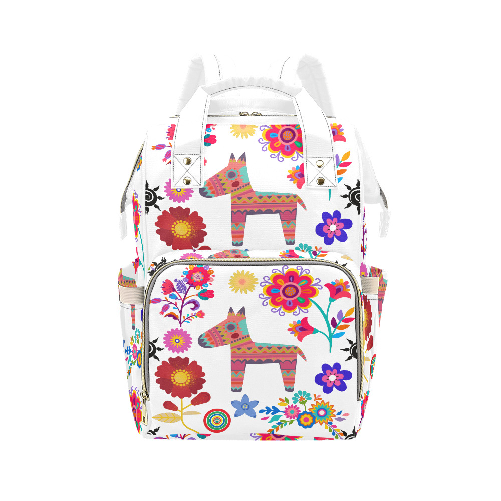 Alpaca Pinata and Flowers Multi-Function Diaper Backpack/Diaper Bag (Model 1688)