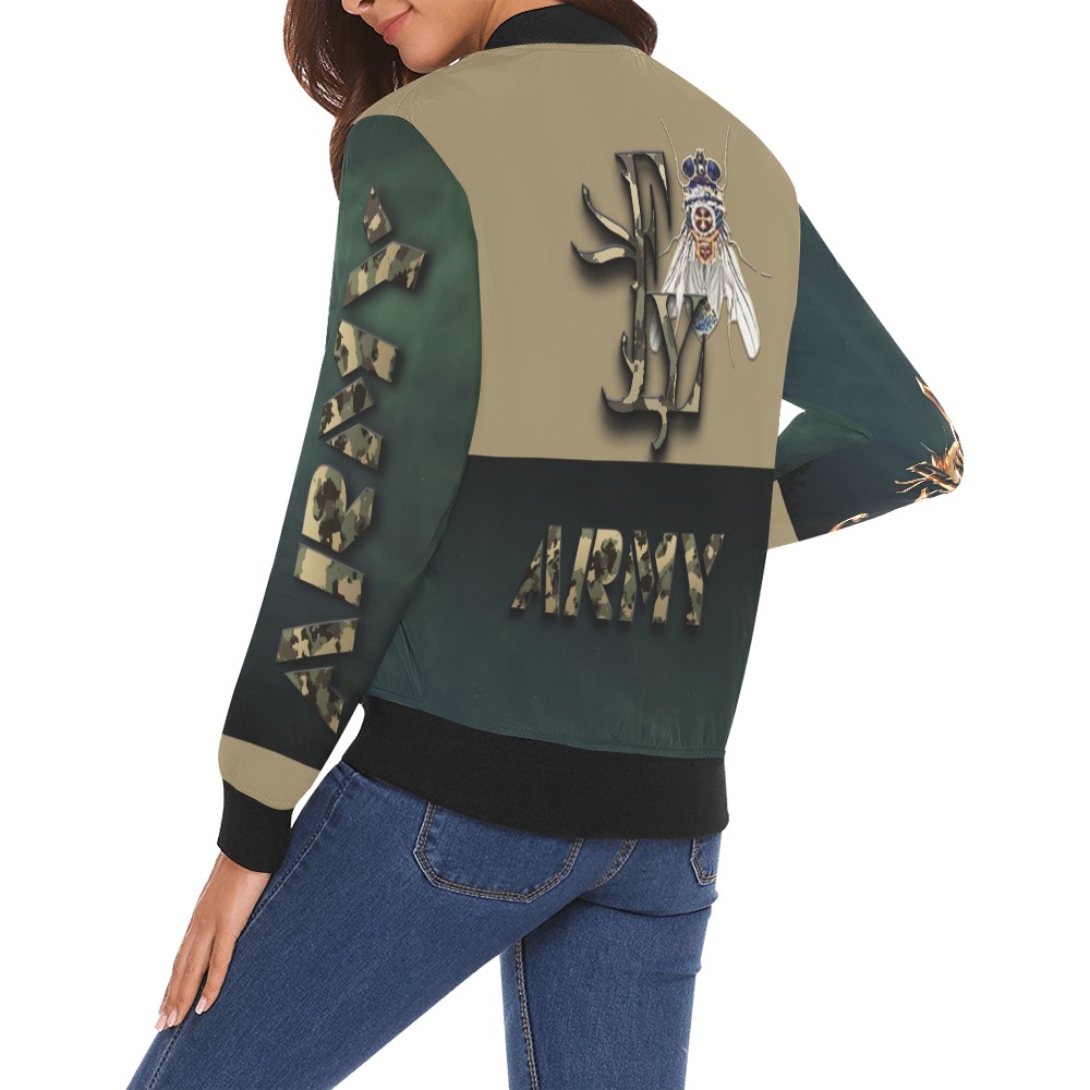 Army Collectable Fly All Over Print Bomber Jacket for Women (Model H19)