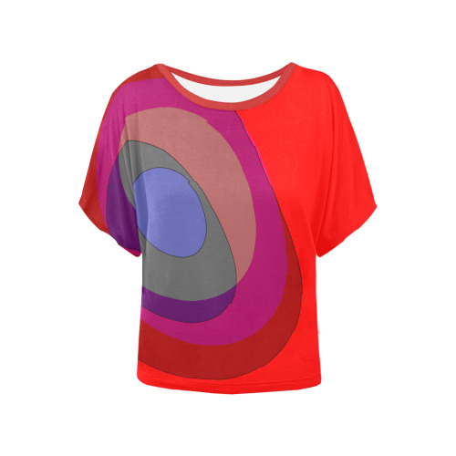 Red Abstract 714 Women's Batwing-Sleeved Blouse T shirt (Model T44)