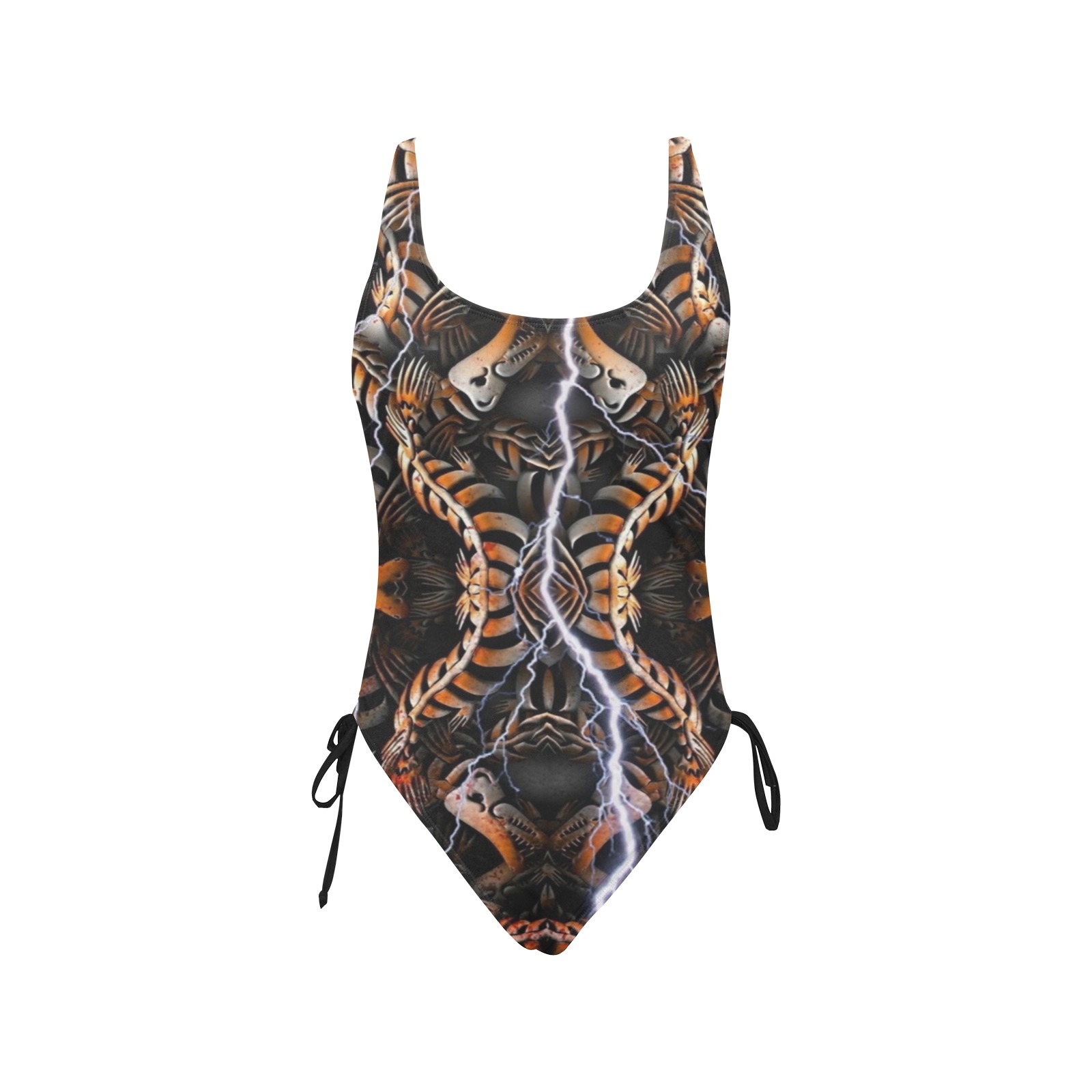 Skull by Artdream Drawstring Side One-Piece Swimsuit (Model S14)