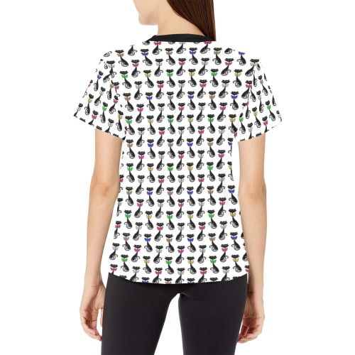 Black Cats Wearing Bow Ties Women's All Over Print Crew Neck T-Shirt (Model T40-2)