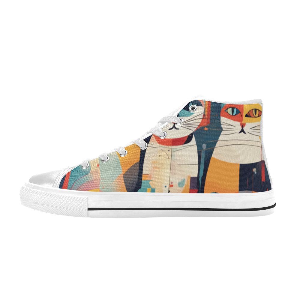 Three cats fantasy abstract art. Festive colors. Women's Classic High Top Canvas Shoes (Model 017)