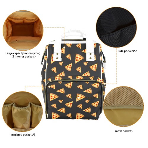 Cool and fun pizza slices dark gray pattern Multi-Function Diaper Bag-New (Model 1688)