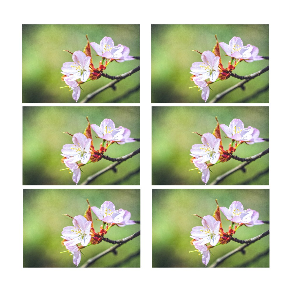 Pink sakura Japanese cherry flowers on green. Placemat 12’’ x 18’’ (Set of 6)