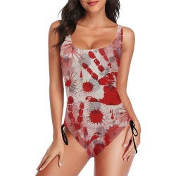 Halloween Hand by Artdream Drawstring Side One-Piece Swimsuit (Model S14)