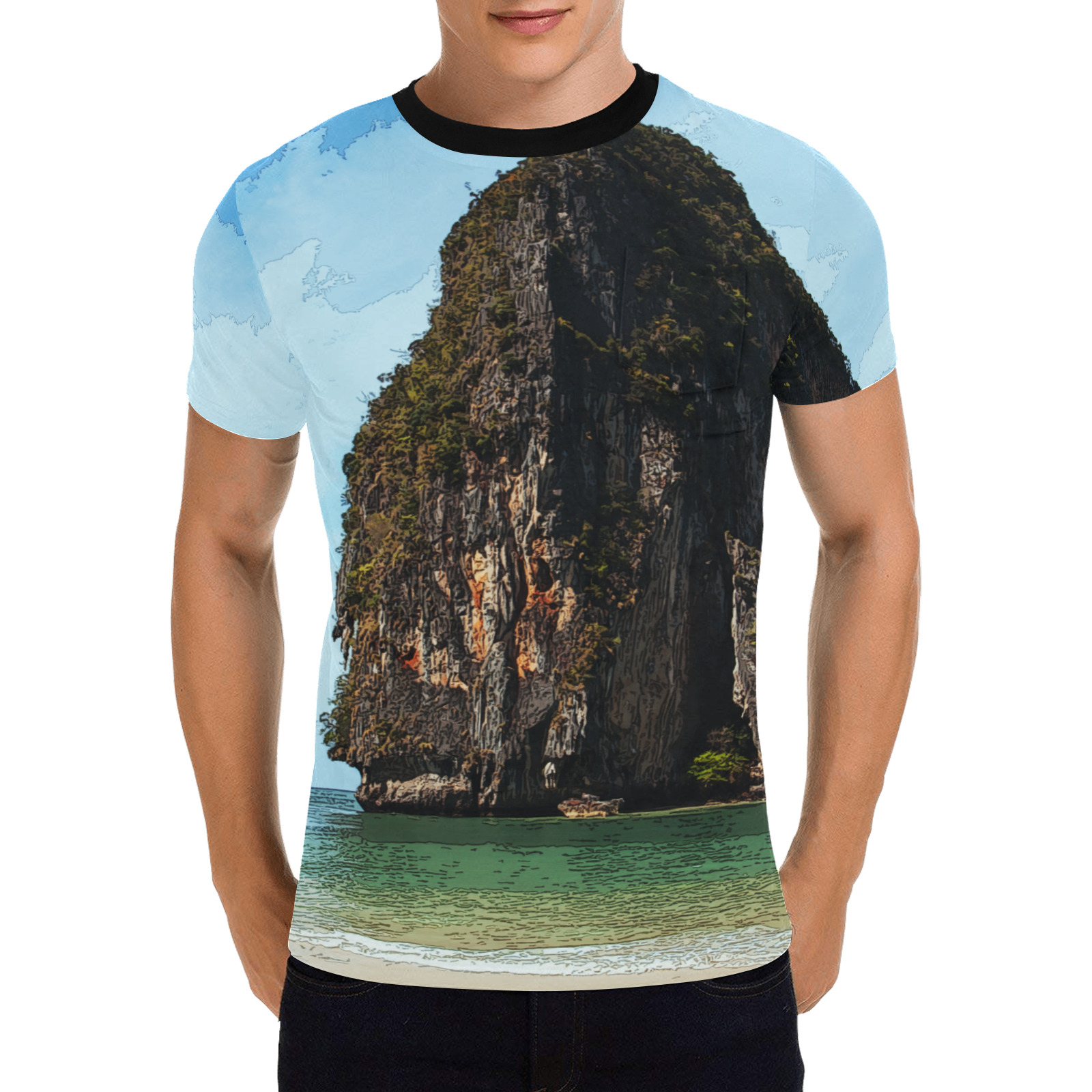 Phra-Nang Krabi Thailand Men's All Over Print T-Shirt with Chest Pocket (Model T56)