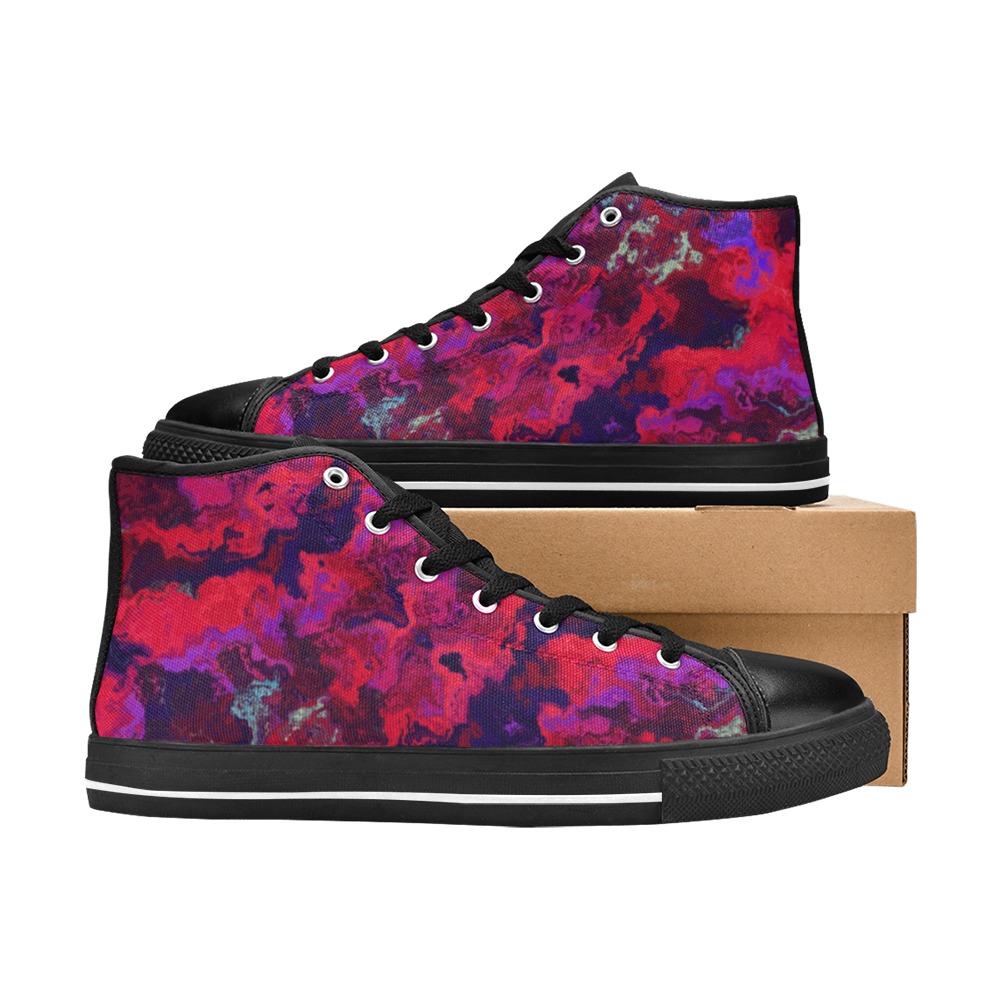 Marble Red Men’s Classic High Top Canvas Shoes (Model 017)