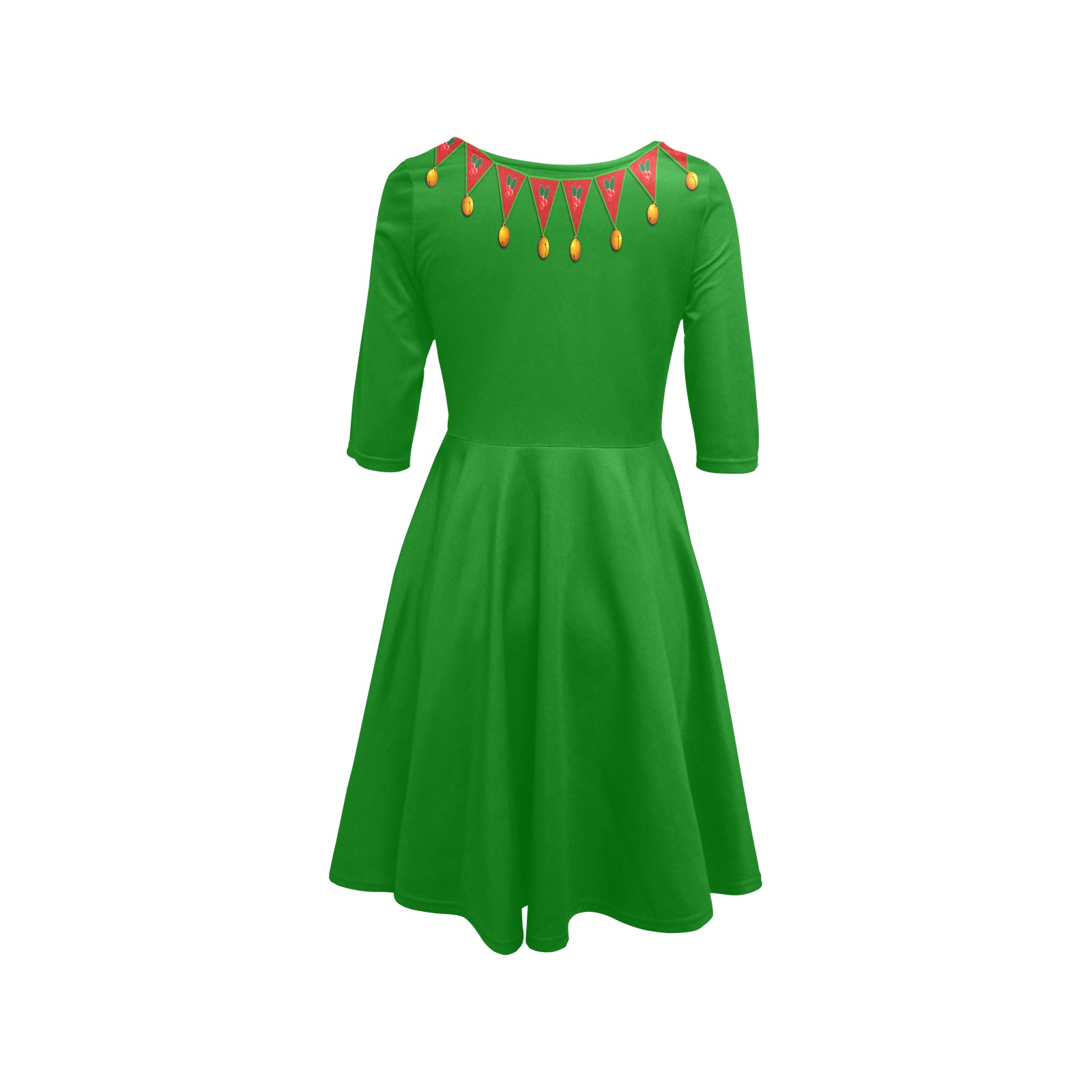 Green Elf Costume Half Sleeve Skater Dress (Model D61)