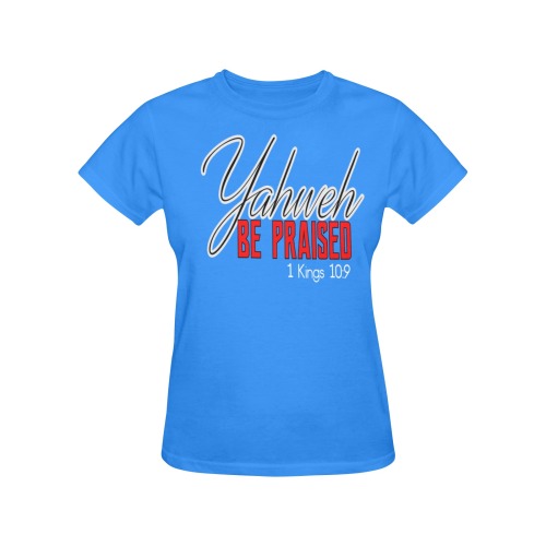 1 - Yahweh Be Praised Light Blue/Red T-Shirt Women Women's All Over Print Crew Neck T-Shirt (Model T40-2)