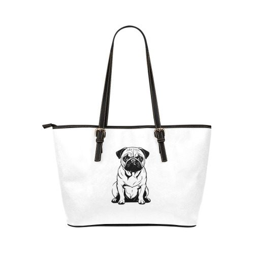 pug Leather Tote Bag/Large (Model 1651)