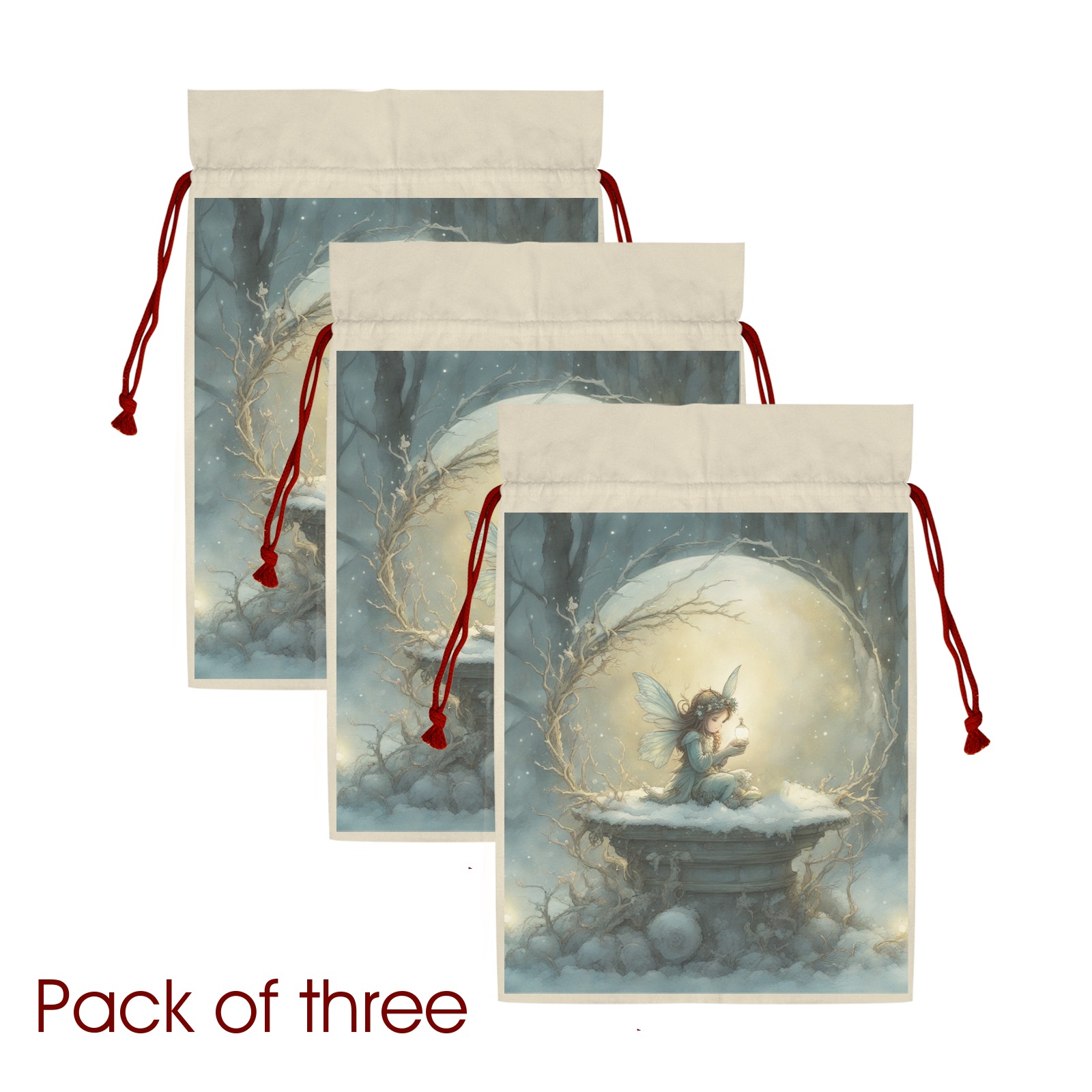 Christmas Wish 3 Pack Santa Claus Drawstring Bags (One-Sided Printing)