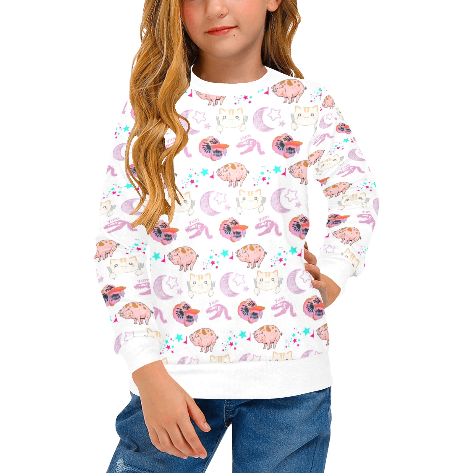 Pattern Girls' All Over Print Crew Neck Sweater (Model H49)
