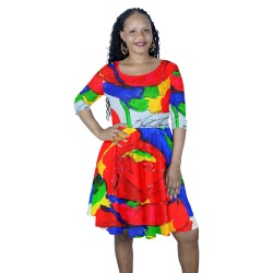 Rainbow rose Half Sleeve Skater Dress (Model D61)