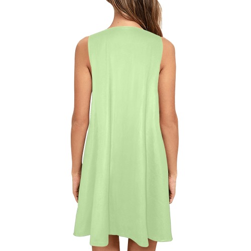 Penguin Love Mint Green Sleeveless A-Line Pocket Dress (Model D57)
