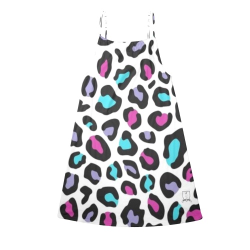 DIONIO Clothing - Ladies' White Cheetah W/Multicolor Spots Drawstring Neck Sleeveless Dress Drawstring Neck Sleeveless Dress (Model D68)