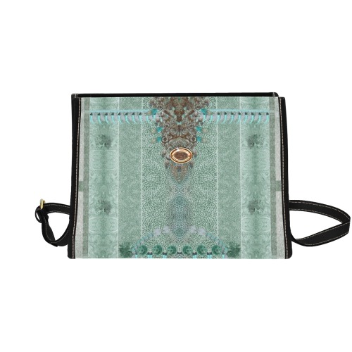 leopard design and feathers green Waterproof Canvas Bag-Black (All Over Print) (Model 1641)
